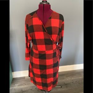 Plus size Buffalo plaid knit wrap dress 3X XXXL